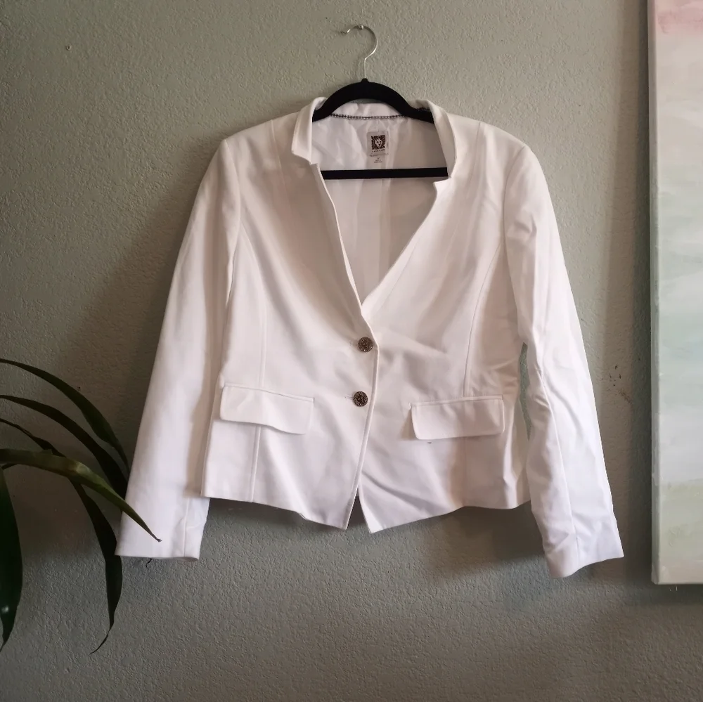 Anne Klein White Bohemian Casual Classic Tuxedo Style Blazer